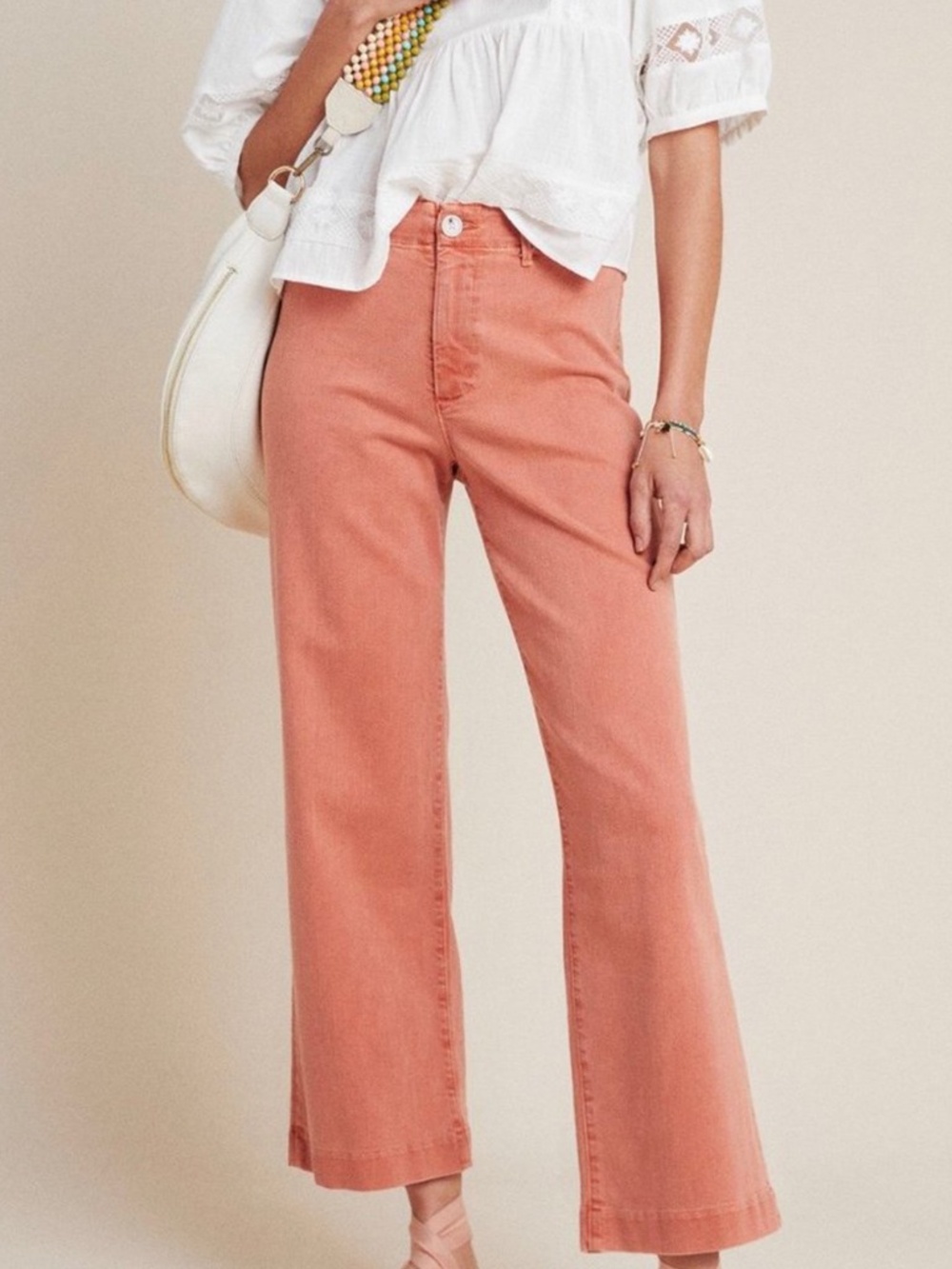 PAIGE Nellie High Rise Wide Leg Cropped Jeans Orange Poppy 29